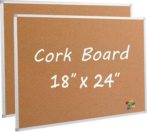 Vista 9 de Tablero de corcho Board2by 20 x 30 Pulgadas, Tablero de anuncios con marco de aluminio plateado, Tablero de corcho para pared de oficina, gran