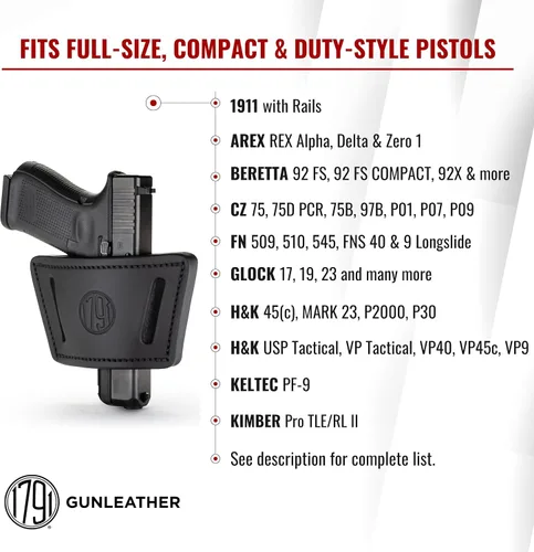 Vista 2 de 1791 Funda universal de cuero para pistola, OWB/IWB CCW, diestro y zurdo, compatible con Glock, HK, SIG Walther