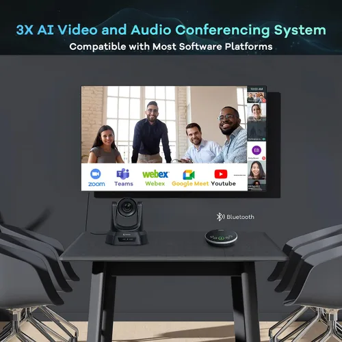 Vista 8 de TONGVEO Sistema de cámara de conferencia PTZ con seguimiento automático AI con micrófonos Bluetooth, zoom óptico 3X USB3.0 1080P 60fps, solución