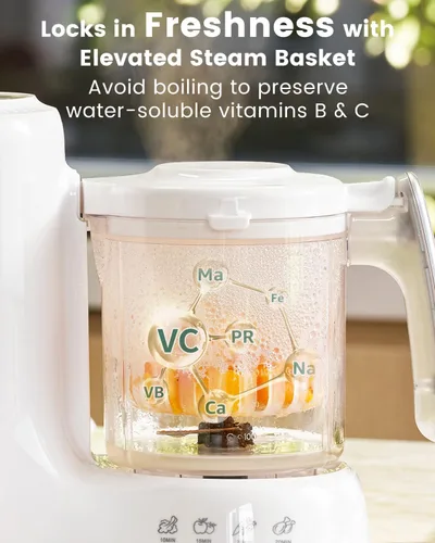 Vista 3 de GROWNSY - Licuadora para comida de bebé con canasta de vapor, procesador de alimentos de 1 paso, cocción automática, licúa/tritura/muele/esteriliza