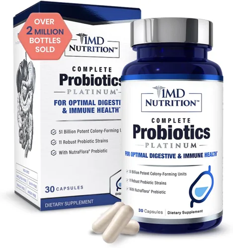 1MD Nutrition Probióticos completos Platino, con prebióticos y probióticos para la salud digestiva, suplemento probiótico para mujeres y hombres,