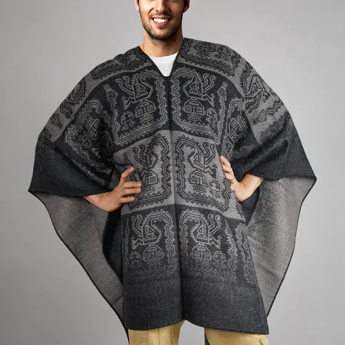Vista 10 de Poncho de alpaca para hombre, Ponchos de lana para adultos, Poncho de lana para hombre