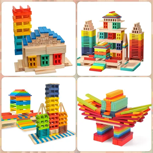 Vista 7 de Hayder Juego clásico de bloques de construcción de madera, 100 piezas
