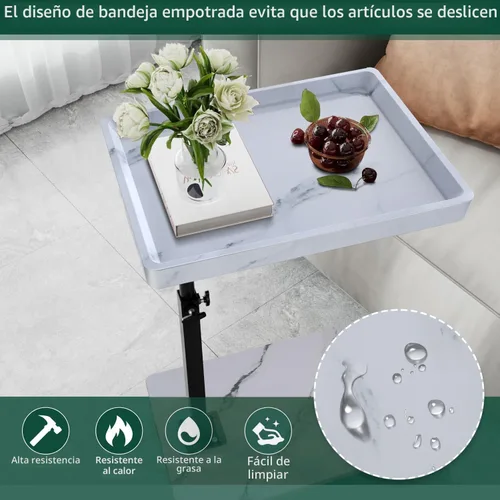 Vista 6 de Mesa auxiliar de mesa C de altura ajustable, bandeja de TV giratoria de 360° para espacios pequeños, mesas de sofá que se deslizan debajo, mesas