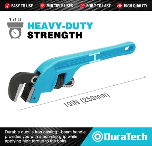 Vista 2 de DURATECH Llave de tubo de 10 pulgadas con compensación, llave de tubo de extremo de servicio pesado, mango de hierro fundido, llave de fontanería