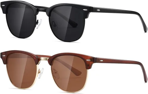 Vista 14 de AEVOGUE Semi Rimless Polarized Sunglasses for Women Men, AE0369 2 Pack Negro brillante y negro mate C1