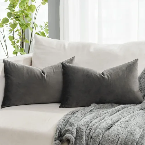 Vista 34 de Juego de 2 fundas de almohada de terciopelo suave negro de 14 x 14 pulgadas para sofá, cama, sala de estar, fundas decorativas de lujo cuadradas