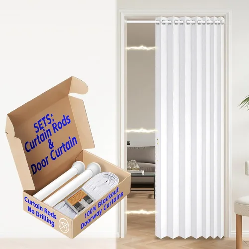 Vista 22 de AJAZZ Cortinas de puerta corredera 100% opacas para puertas, puertas de acordeón para puerta, cortina magnética para puerta para dormitorio, sala