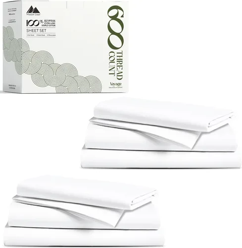 Vista 11 de Mayfair Linen Juego de sábanas de 100% algodón egipcio, tamaño individual (paquete de 2) – Sábanas de lujo blancas de 600 hilos, tamaño individual