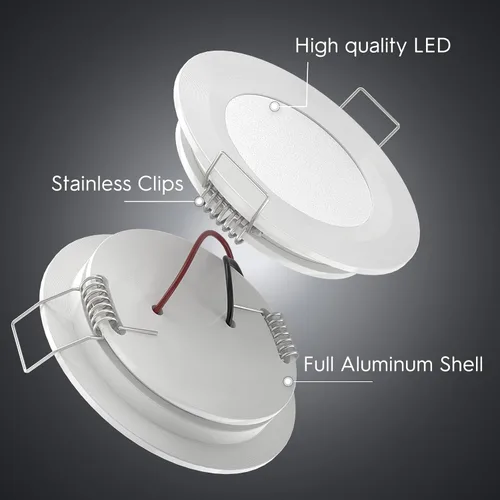 Vista 4 de acegoo Luz de Techo Empotrada para Autocaravana 2-3/4" de Aluminio Completo 12V LED Regulable Tipo Disco para Campervan Camión Caravana Barco Techo