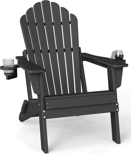 Vista 23 de Plawdlik Silla Adirondack plegable de gran tamaño mejorada 2026, silla para hoguera resistente de 380 libras con respaldo extra alto de 37.8