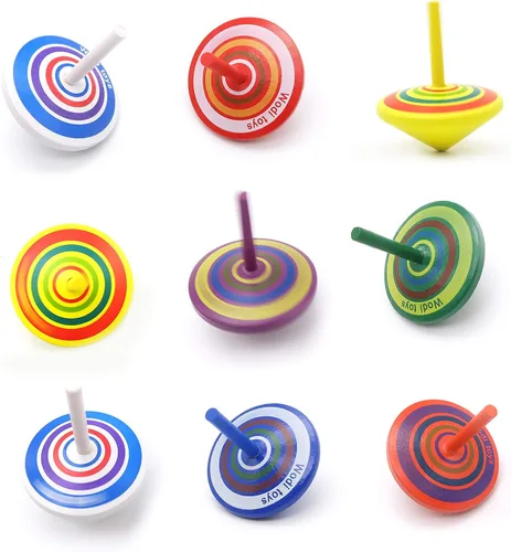 Coloridos giradores de madera pintada, juguete de giroscopios de madera novedosos para niños, surtido estándar y tapas abatibles, juguetes