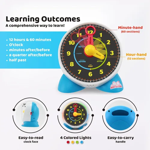 Vista 5 de BEST LEARNING Learning Clock - Educational Talking Learn to Tell Time Teaching Toy with Quiz and Music Sleep Mode - Toddlers & Kids Ages 3, 4, 5, 6