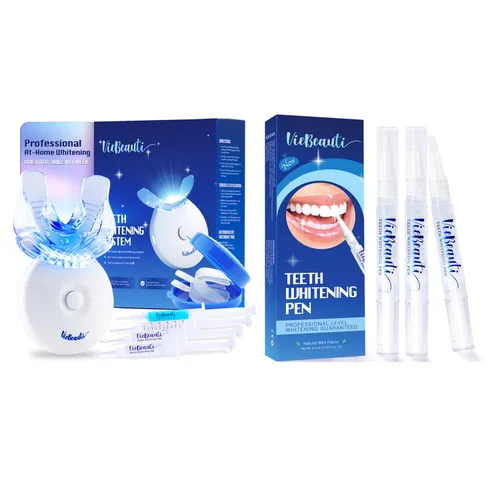 VieBeauti Paquete de blanqueamiento dental - 3 bolígrafos blanqueadores y kit de blanqueamiento LED con gel remineralizante - Blanqueamiento dental