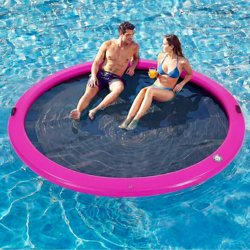 Vista 21 de 6-12FT Round Inflatable Floating Dock, Sunchill Float Ring, Water Hammock Tanning Pool Floats with Woven Fabric, Manual Pump for Quick