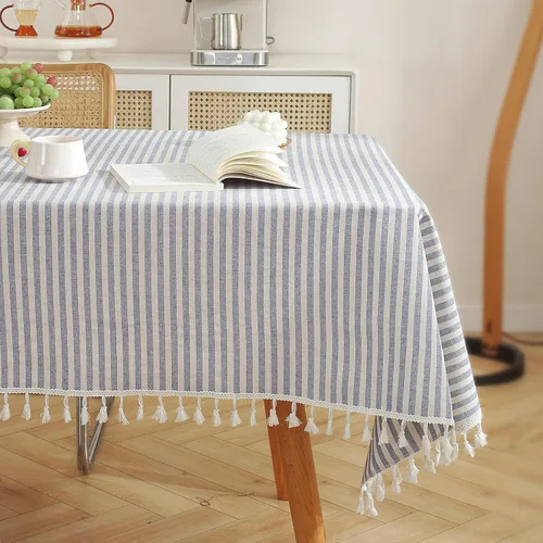 meioro Mantel de mezcla de algodón a rayas azules y blancas, a prueba de polvo, para comedor, café, bufé, cocina, mesas de picnic, fiestas, días