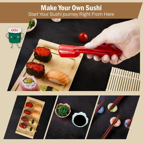 Vista 6 de Juego Deluxe de Fabricación de Sushi 25-en-1 con Bazooka, Rodillo, Estera de Bambú, Cuchillo, Bandeja para Salsa, Plato Japonés de Sashimi de Bambú