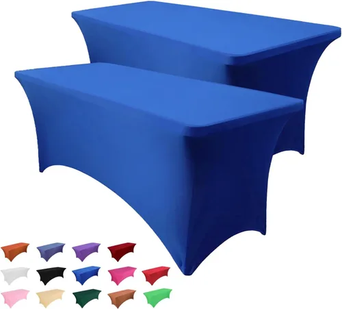 Vista 16 de Paquete de 2 manteles rectangulares de 4 pies para manteles rectangulares color gris azulado, elásticos, manteles de elastano para eventos