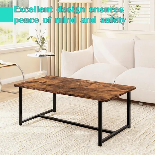 Vista 5 de Mesa de centro para sala de estar, mesas centrales rectangulares modernas para espacios pequeños, muebles industriales, mesas auxiliares de sofá