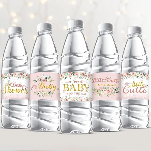Colarr 72 etiquetas para botellas de agua de baby shower, color rosa dorado, para envolver botellas de agua, etiquetas autoadhesivas impermeables