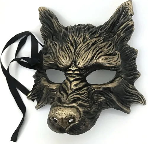 Vista 9 de MasqStudio Máscara de lobo negro, máscara de lobo blanco, máscara de lobos para mascarada, disfraz de Halloween, cosplay, fiesta