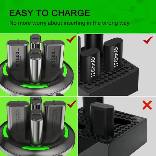Vista 5 de Paquetes de baterías recargables para Xbox OneXbox Series XS, 4 x 1500 mAh Xbox One Controller, baterías recargables con cargador para Xbox OneOne