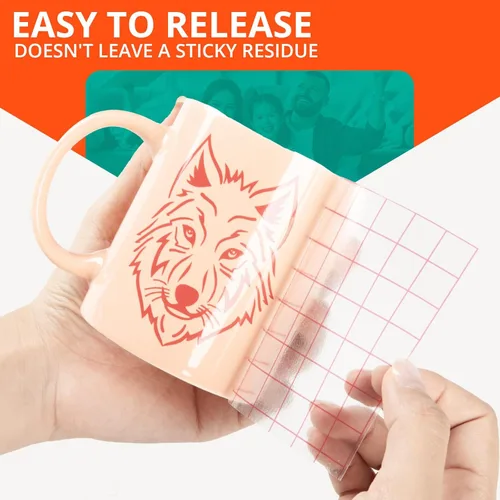 Vista 3 de YRYM HT Cinta de transferencia para vinilo - 12" x 12 pies con papel de transferencia de rejilla de alineación roja, cinta de transferencia