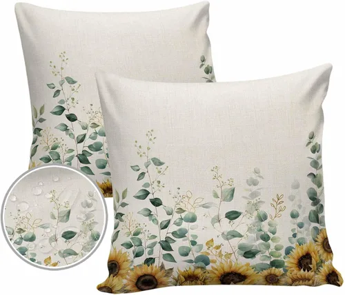 Vista 7 de Juego de 2 fundas de almohada decorativas para exteriores, fundas de almohada suaves, impermeables, 16 x 16 pulgadas, pájaros en los alambres