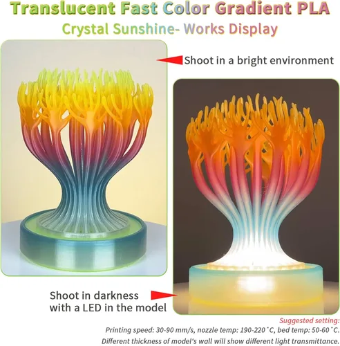 Vista 6 de ZIRO - Rápido cambio de color PLA, filamento translúcido multicolor de 1.75mm, material para impresión 3D, carrete de 1kg, precisión dimensional