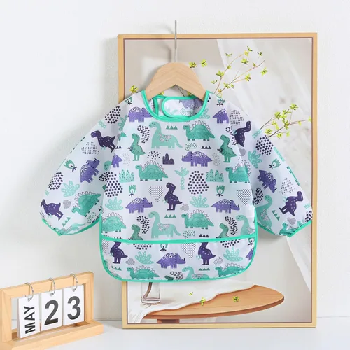 Vista 2 de Babero de manga, paquete de 5, baberos impermeables para bebé de 3 a 24 meses, fáciles de limpiar con toalla