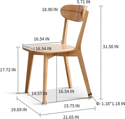 Vista 3 de Sillas de comedor 100% madera de roble macizo, prácticas sillas de cocina para comedor, cocina, sala de estar (4, natural)