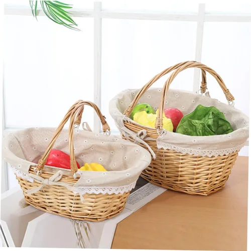 Vista 8 de Yardwe Cesta de almacenamiento tejida de sauce elegante, 2 piezas, para decoración de niña de flores, boda, picnic