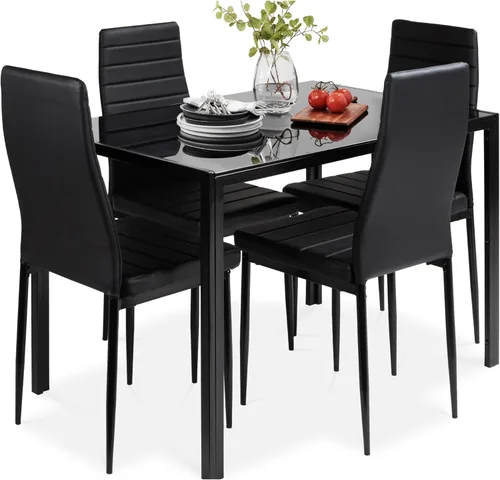Vista 8 de Best Choice Products 5 piezas Juego de mesa de comedor de vidrio, muebles modernos para mesa de cocina para comedor, dinette, ahorro de espacio