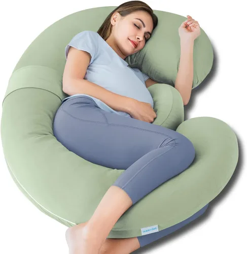 Vista 9 de QUEEN ROSE Almohada de embarazo, almohadas corporales en forma de E para soporte para dormir, almohada de maternidad de 60 pulgadas para mujeres