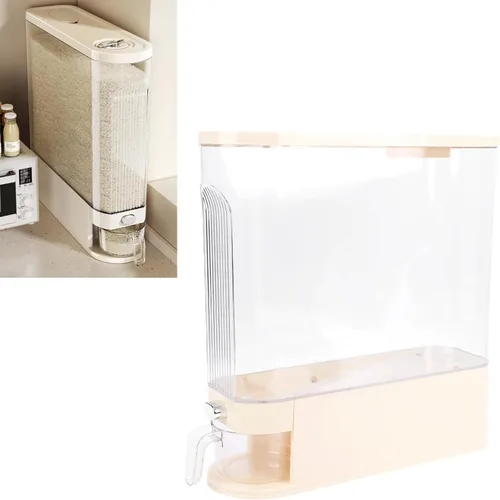 Vista 2 de Aramox Rice Dispenser, Cereal Dry Food Storage Container with Measuring Cup Slim Space Saving Design for Pantry & Kitchen Organization