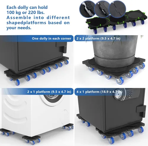 Vista 6 de Macoda Juego de carrito de muebles de alta resistencia con 4 ruedas de goma, capacidad de 880 libras, estilo multi-carrito, material ABS y acero