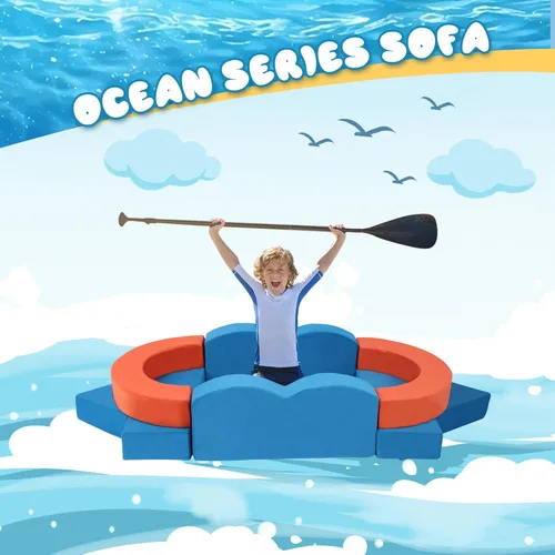 Vista 4 de Erament Sofá cama modular para niños pequeños, 22 piezas, sofá cama para sala de juegos, muebles convertibles con temática oceánica, sofá modular