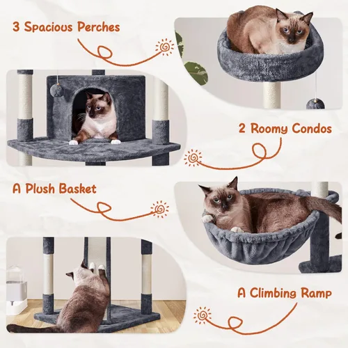 Vista 5 de Yaheetech - Árbol para gatos de 76 pulgadas con múltiples niveles, torre para gatos con gran condominio y perchas acogedoras, casa