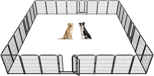 Vista 9 de Corralito de metal para perros, 24 pulgadas de altura, 16 paneles, valla ideal para perros grandes, medianos y pequeños, para interiores
