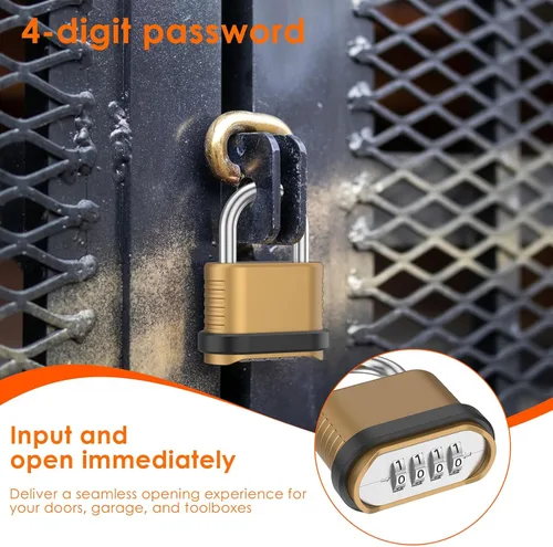 Vista 3 de Heavy Duty Weatherproof Combination Lock, 2 Pack 4 Digit Outdoor Combination Padlock, Resettable Combination Locks for Gate, Locker, Shed, Garage