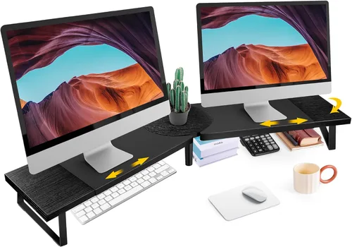 Soporte de doble monitor para escritorio, gran longitud ajustable y elevador de ángulo para 2 monitores, organizador de escritorio doble de Across-Star