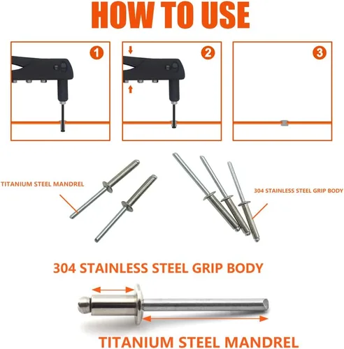 Vista 2 de BOTTEN 100 remaches ciegos de acero inoxidable de 1/8 x 1/2 pulgadas, 0.126 x 0.512 in de extremo abierto, rango de agarre de remaches de 1/8-1/2