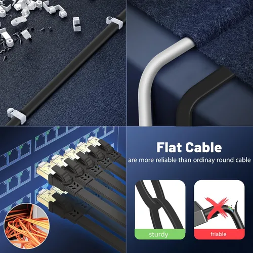 Vista 7 de Cable Ethernet Cat8 de 15 pies a 40 Gbps 2000 MHz, cable LAN de alta velocidad con conectores chapados en oro blindados para uso en interiores