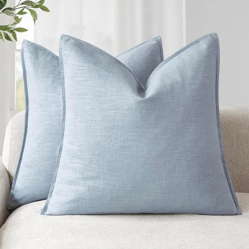 Vista 39 de Foindtower Paquete de 2 fundas de almohada decorativas de lino y liso, funda de cojín decorativa suave, estilo bohemio campestre para silla, sofá