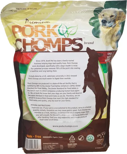 Vista 2 de Pork Chomps Masticables para perros de piel de cerdo al horno, rollos de 8 pulgadas, 18