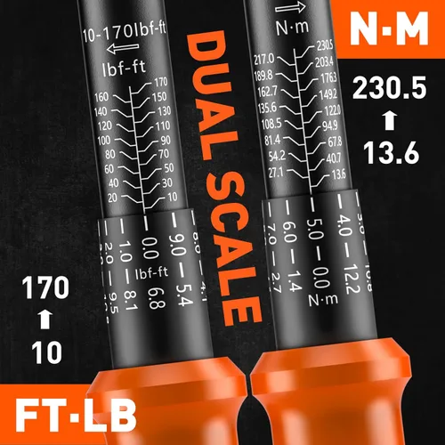 Vista 4 de HORUSDY Juego de llaves dinamométricas de clic de accionamiento de 1/2 pulgada – 10-170 ft-lb / 13.6–230.5 Nm, ±3% de precisión, escala doble