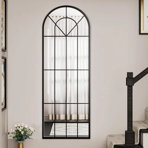 Vista 10 de Degfig - Espejo arqueado de longitud completa, 64 x 21 pulgadas, espejo de pie con soporte para sala de estar, dormitorio, entrada, color negro