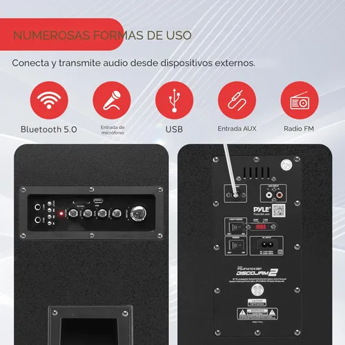 Vista 4 de Pyle - Sistema de altavoces PA portátil con Bluetooth - Sistema de altavoces PA portátil activo de 2000W con Bluetooth para exteriores con entrada