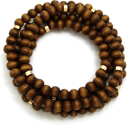 Vista 2 de Negro azabache, tono marrón 0.315 in 36 "grano de madera de metal conectar bola collar de cuentas