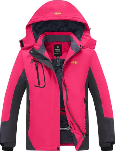 Wantdo - Chaqueta de esquí impermeable para mujer, resistente al viento, chaqueta de lluvia para invierno, chaqueta cálida con capucha.